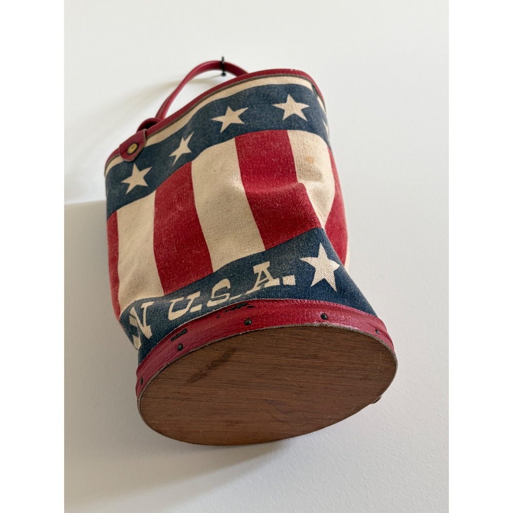 Vtg RARE Enid Collins of Texas American Flag Canvas Wood Bucket Bag Made in USA